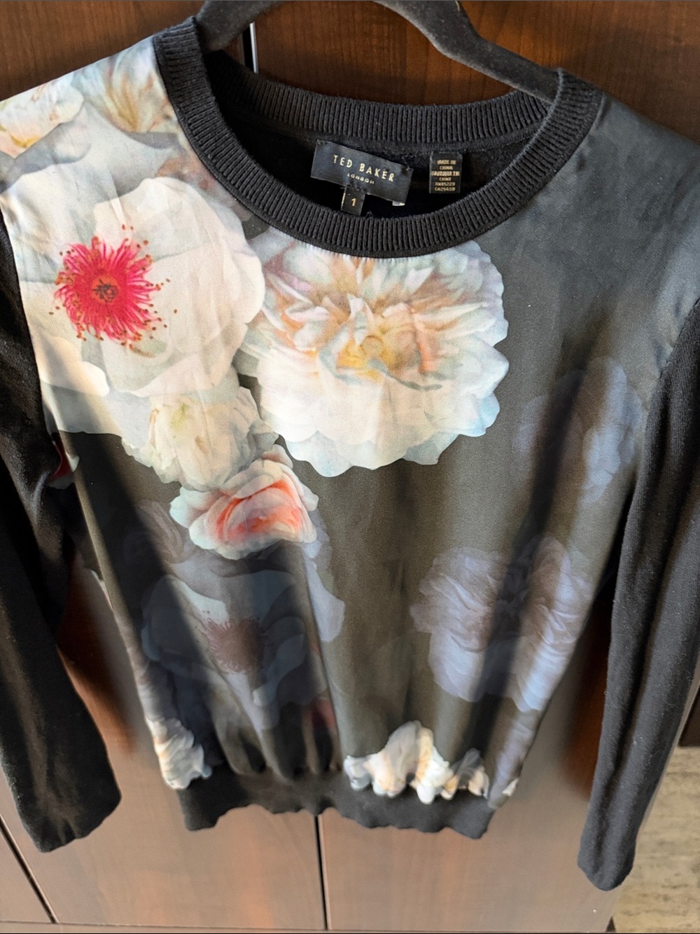 Ted Baker Black Floral-Front Crewneck Sweater - Picture 2 of 5